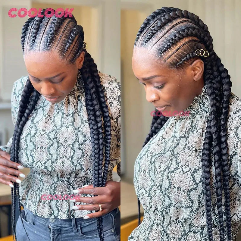 36" Full Lace Front Wig Jumbo Box Braid Wigs with Baby Hair Knotess Lace Front Wig Synthetic Braided Wigs for Women African