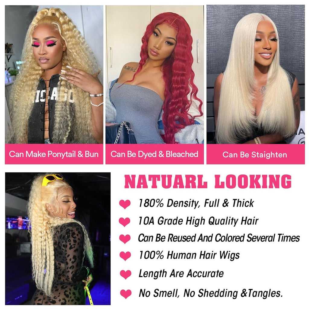 613 13X6 Lace Front Wig Human Hair 30 Inch Blonde Deep Wave Wig 180% Density 613 HD Lace Frontal Wig for Women Blonde Glueless Wigs Human Hair Pre Plucked with Baby Hair