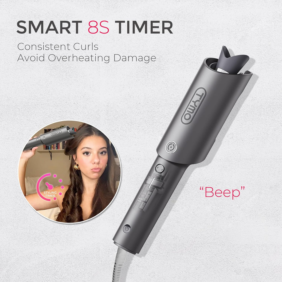 Automatic Rotating Curling Iron -  CURLPRO Beach Waves Curling Wand, Portable Hair Curler, 500 Million Ionic, Dual Voltage & Lightweight for Travel, Ceramic Coating, 1 Inch, Metallic Gray