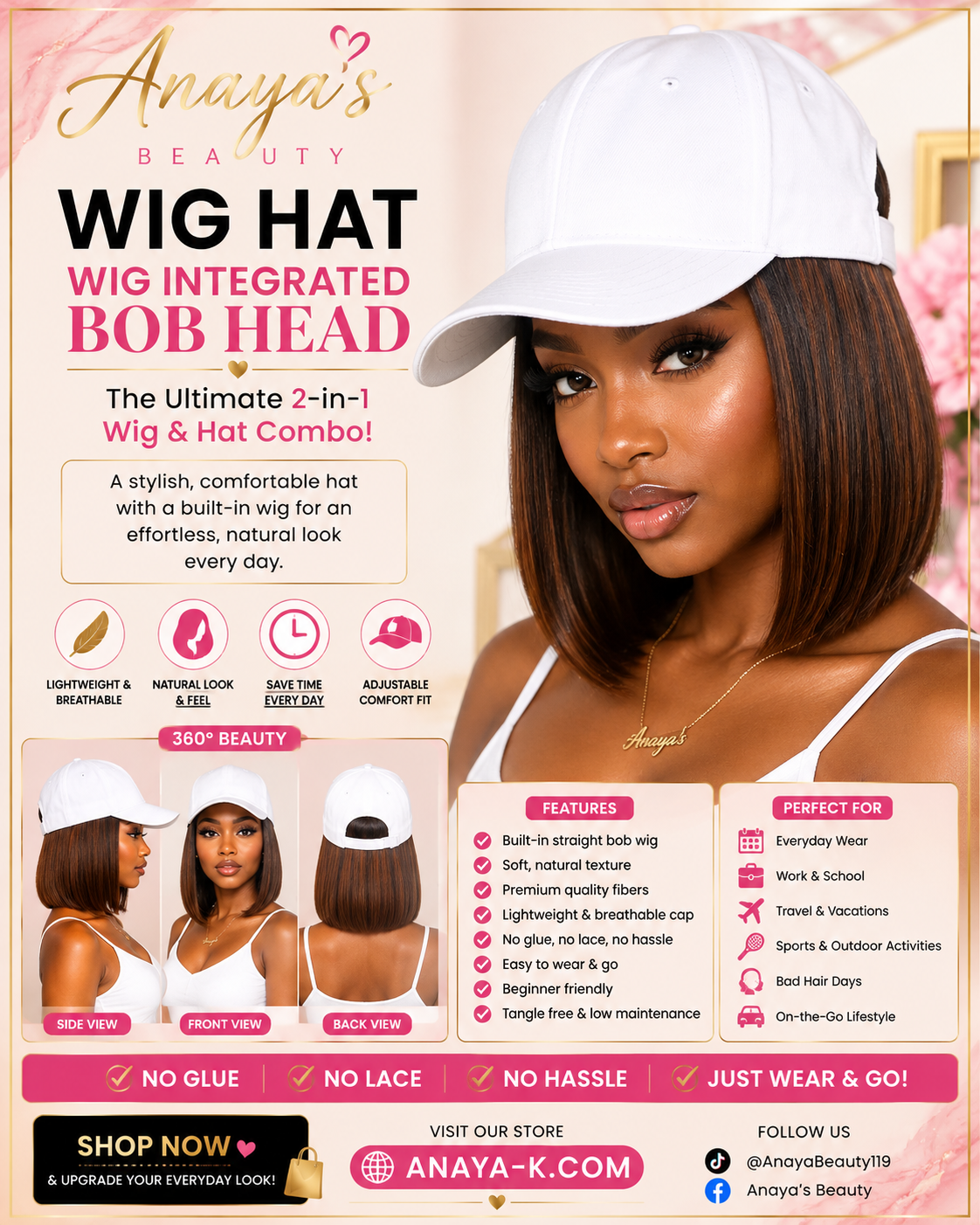 Wig Hat with Integrated Bob