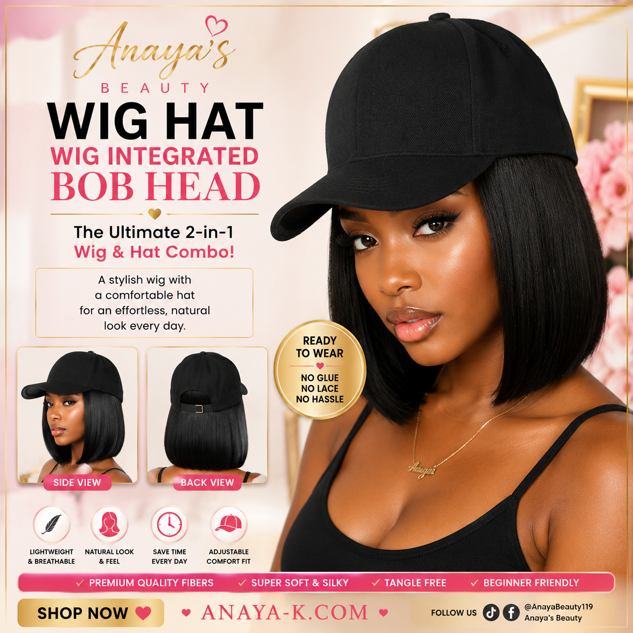 Wig Hat with Integrated Bob