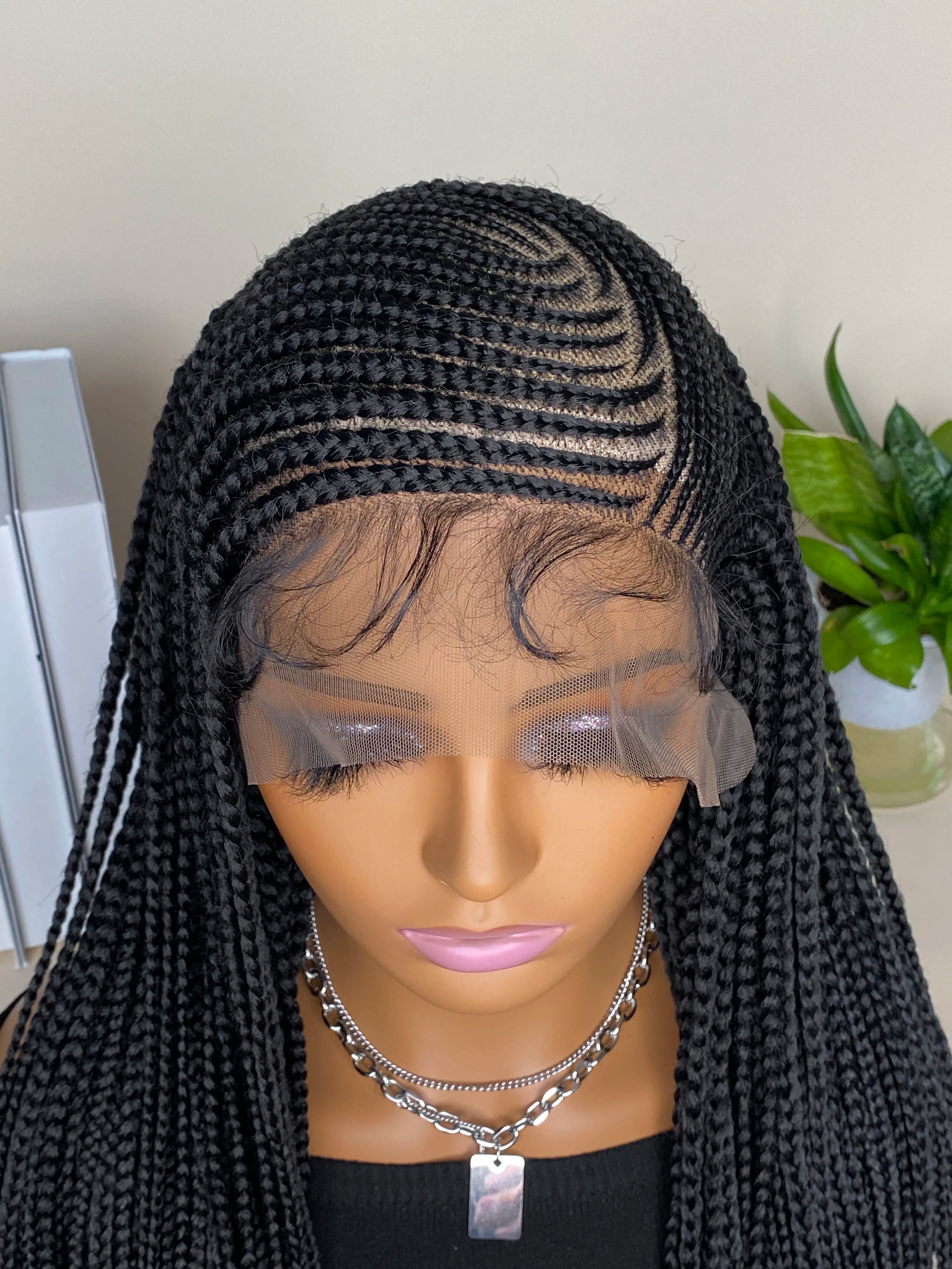 36 Inches Synthetic Lace Frontal Braided Wigs for Black Women 13X6 Lace Frontal with Baby Hair Afro American Wigs