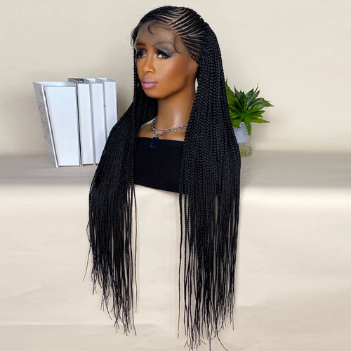 36 Inches Synthetic Lace Frontal Braided Wigs for Black Women 13X6 Lace Frontal with Baby Hair Afro American Wigs