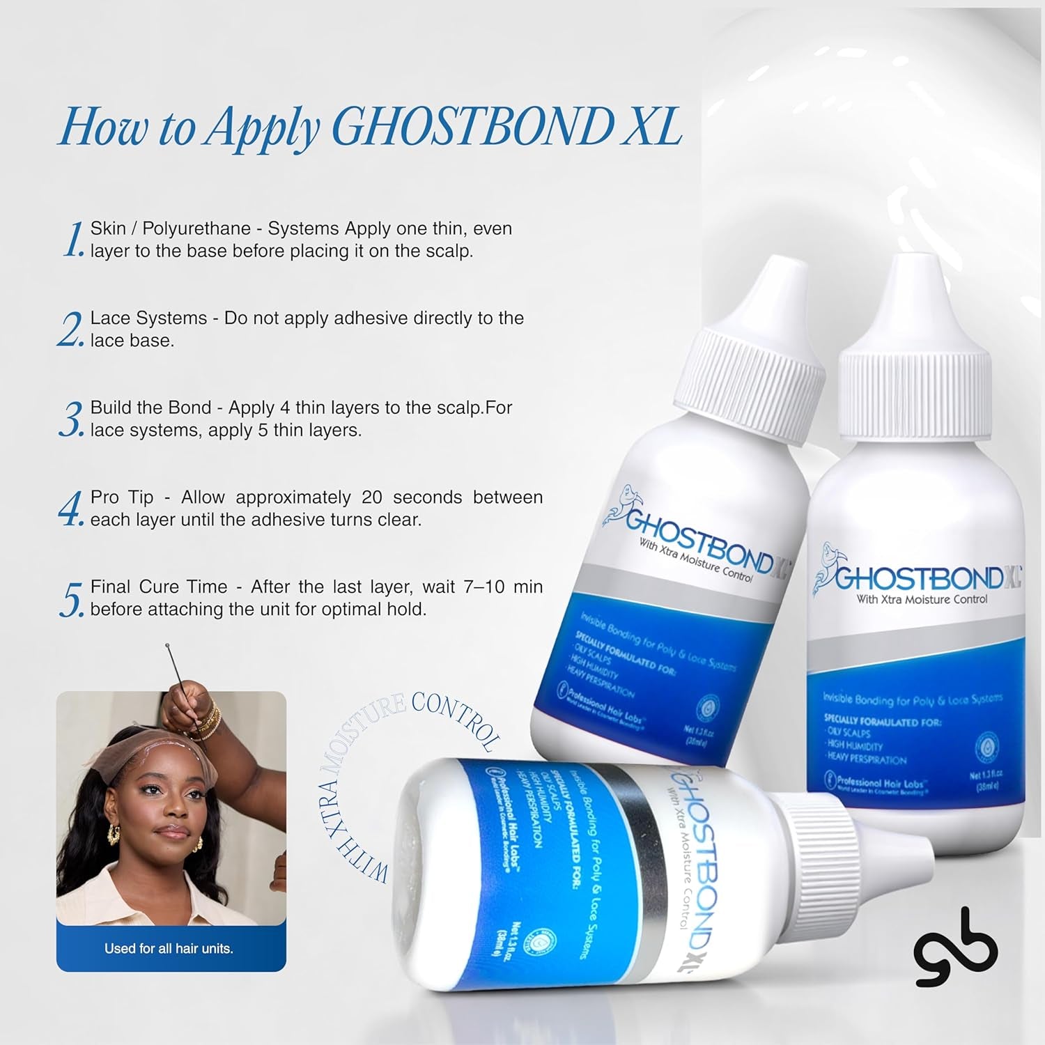 GHOSTBOND XL Hair Replacement Adhesive 1.3Oz- Invisible Wig Bonding Glue: Water & Oil-Resistant, Non-Toxic, Light Hold for Secure and Natural-Looking Poly and Lace Hairpiece, Wigs & Toupee Systems