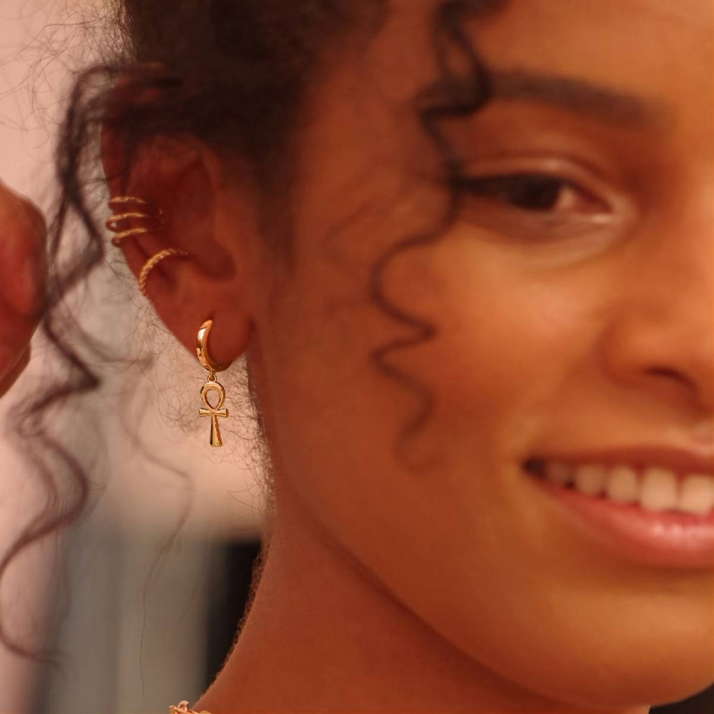 14K Gold-Plated Dainty Star & Cross Huggie Hoop Earrings