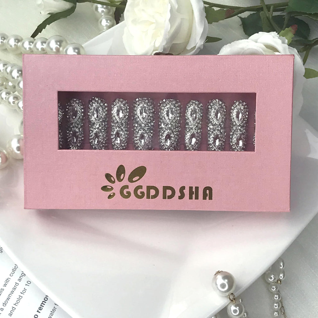 Full Diamond Long NailsP 3D Crystal Nails - Anaya Beauty