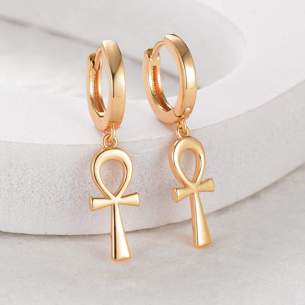 14K Gold-Plated Dainty Star & Cross Huggie Hoop Earrings
