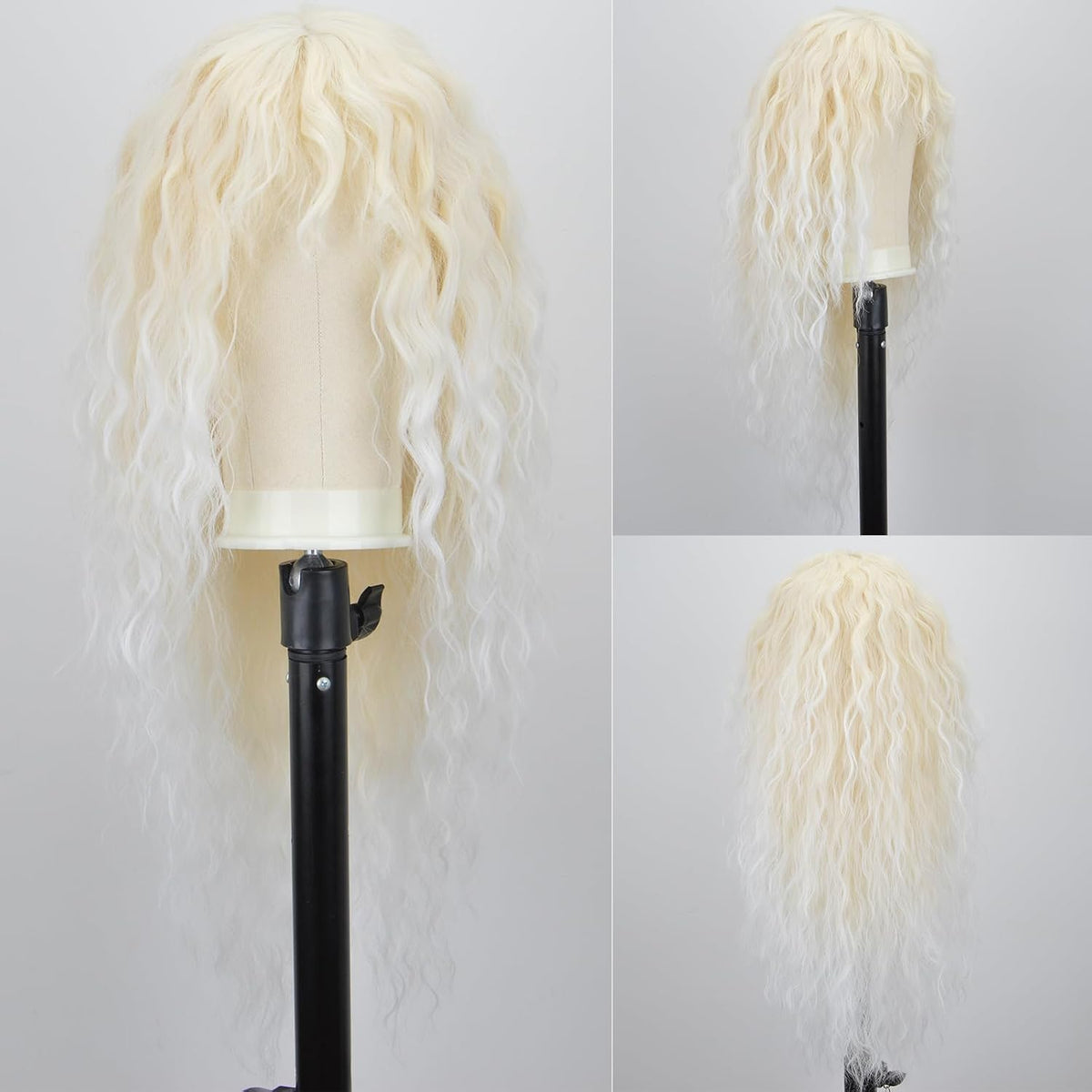 Glow-in-the-Dark 26-Inch Wavy Ombre Blonde Wig with Bangs for Women - Synthetic Heat-Resistant Fiber for Party and Cosplay Use