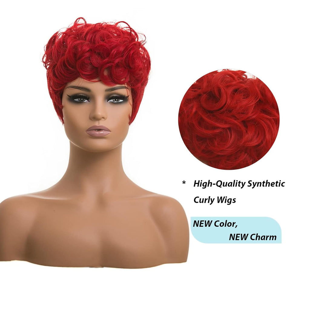 Natural Red Curly Layered Pixie Cut Wig with Bangs | Lightweight and Breathable Daily Wear for an Authentic Appearance