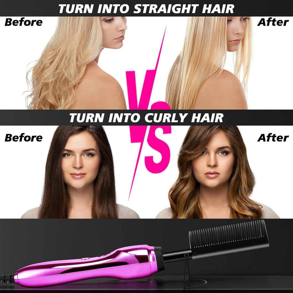 Hot Comb Hair Straightener Set for Lace Front Wigs - Heat Pressing Combs Ceramic Curling Flat Iron Electric Hot Comb for Wigs - Hair Straighteners Straightening Comb for Women Wig Installation Kit