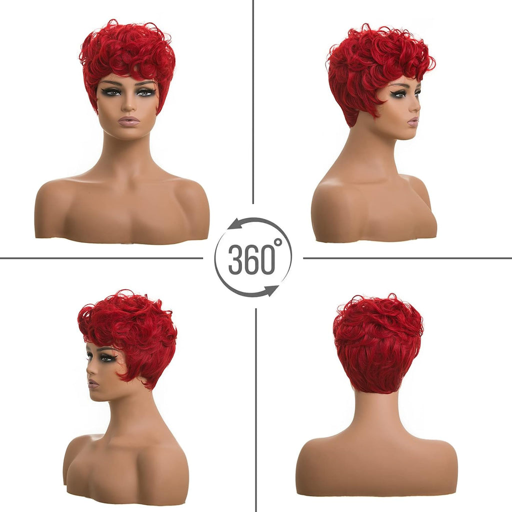 Natural Red Curly Layered Pixie Cut Wig with Bangs | Lightweight and Breathable Daily Wear for an Authentic Appearance
