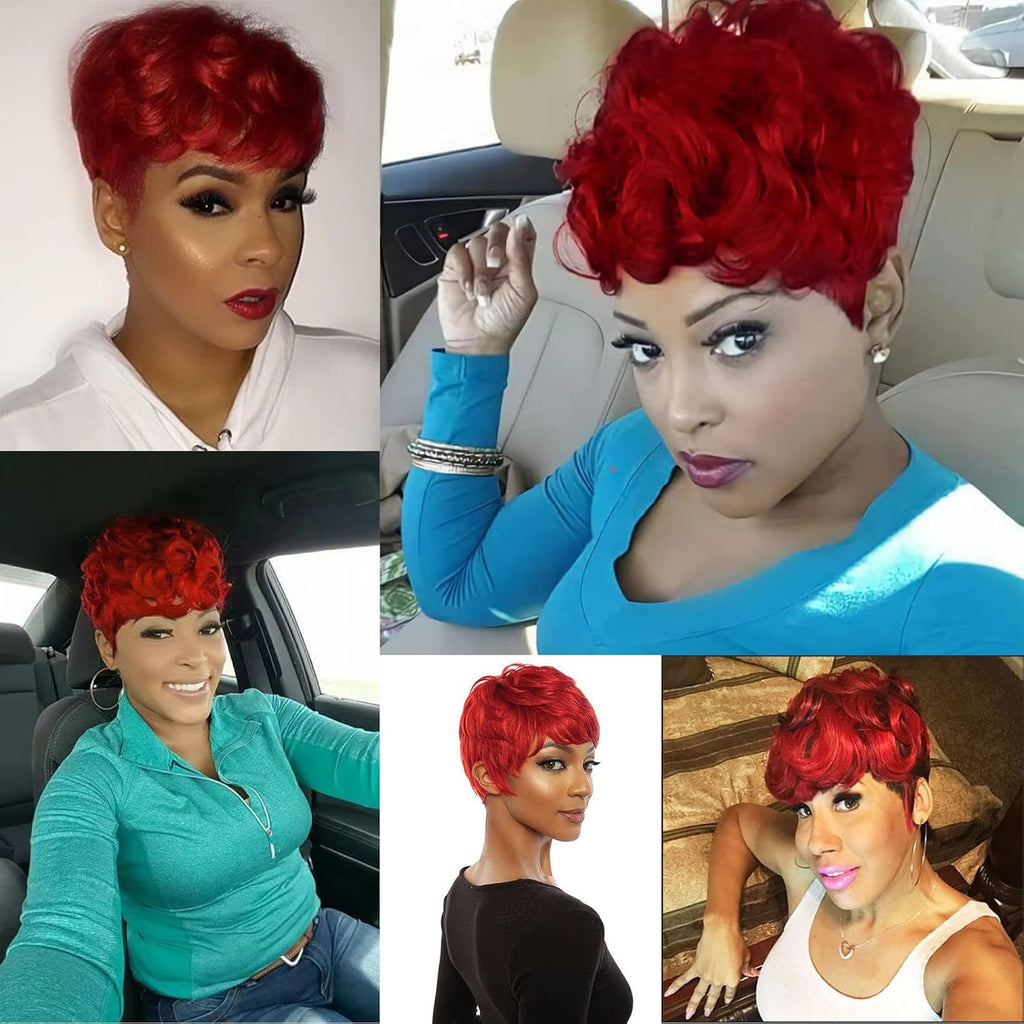 Natural Red Curly Layered Pixie Cut Wig with Bangs | Lightweight and Breathable Daily Wear for an Authentic Appearance