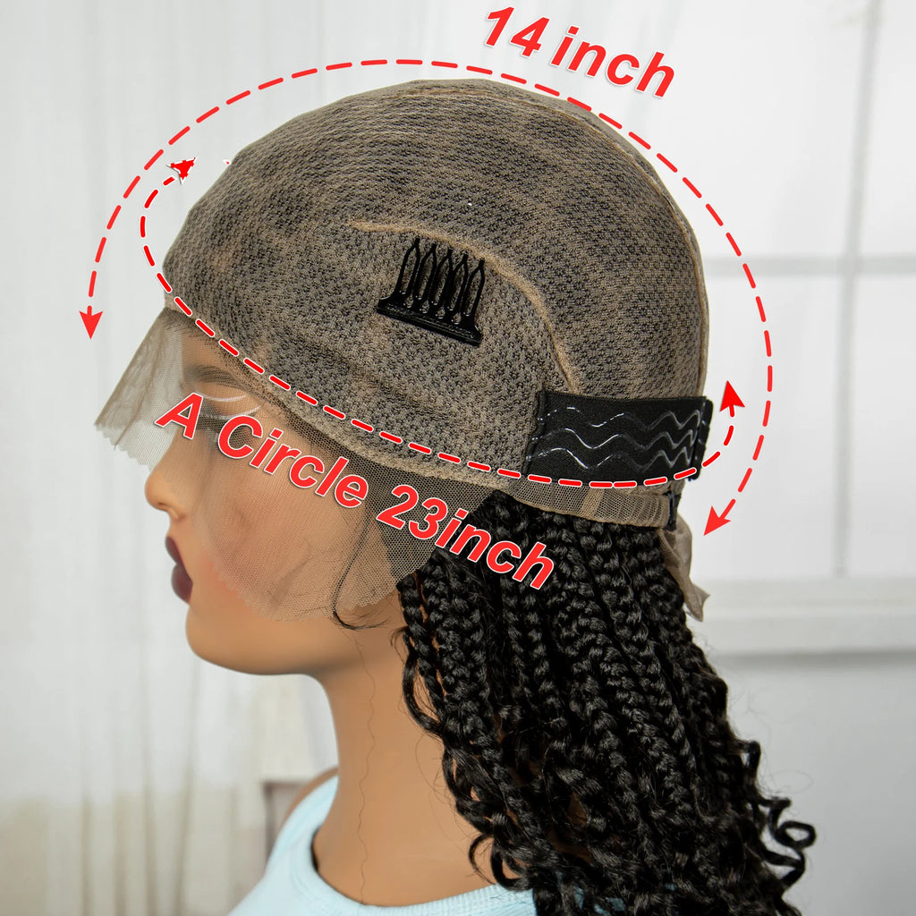 Knotless Box Braided Wigs with Curly Ends Synthetic Full Lace Braided Lace Wigs Short Boho Braided Bob Wigs for Black Women