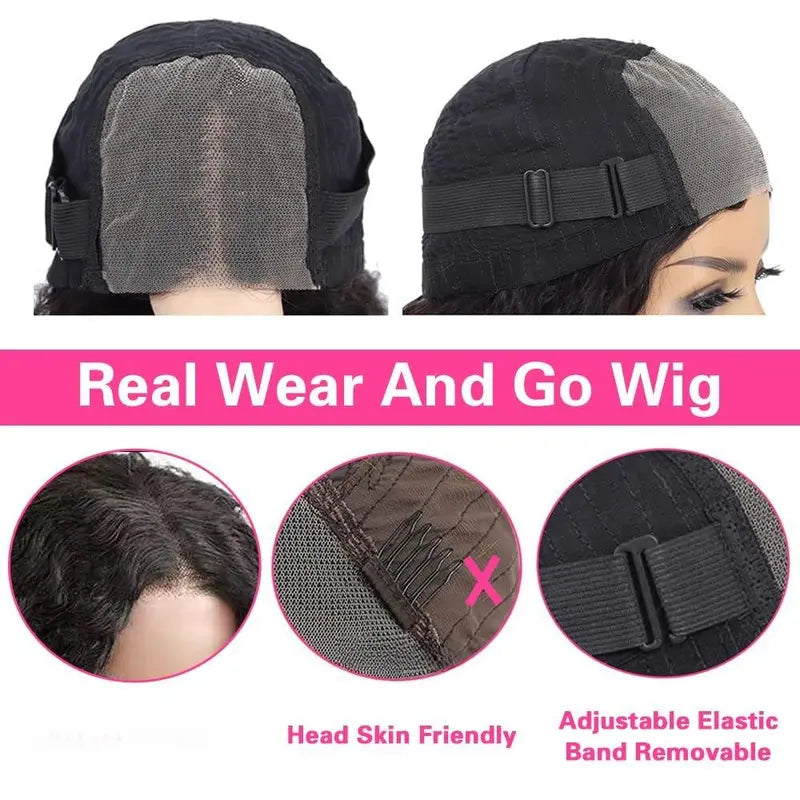 Wear and Go Glueless Wigs Human Hair Pre Plucked Pre Cut Lace 200 Density 4X4 Curly Wave Lace Front Wigs Human Hair Bleached Knots Closure Wigs for Black Women Human Hair