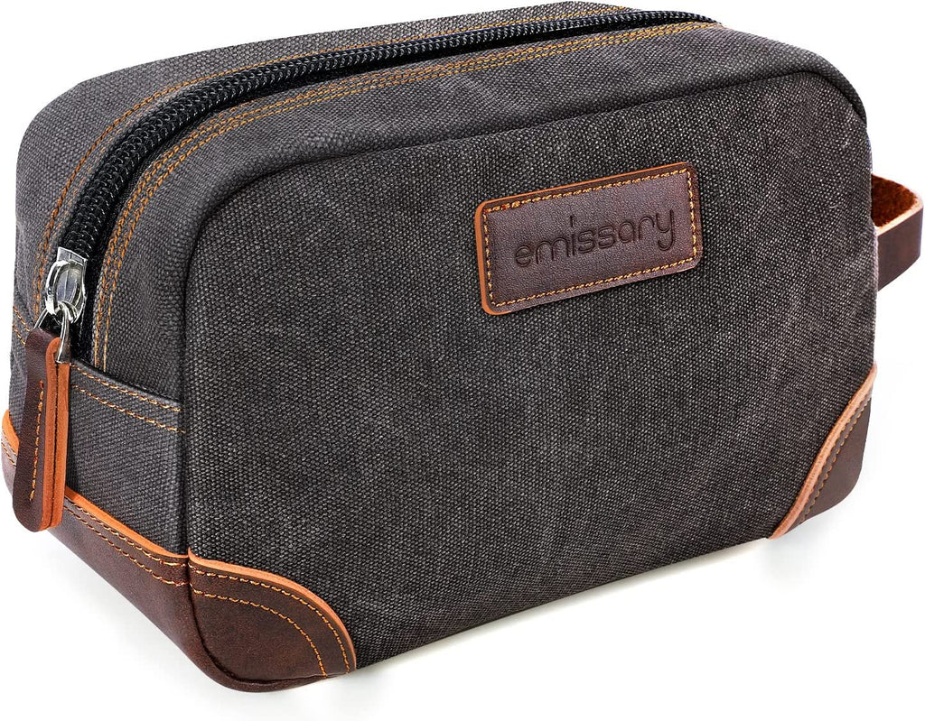 Men'S Canvas Travel Toiletry Bag, Leather Dopp Kit - Gray | Durable Canvas & PU Leather, Water-Resistant Lining, Side Handle; Roomy Men'S Dopp Kit for Travel & Gym