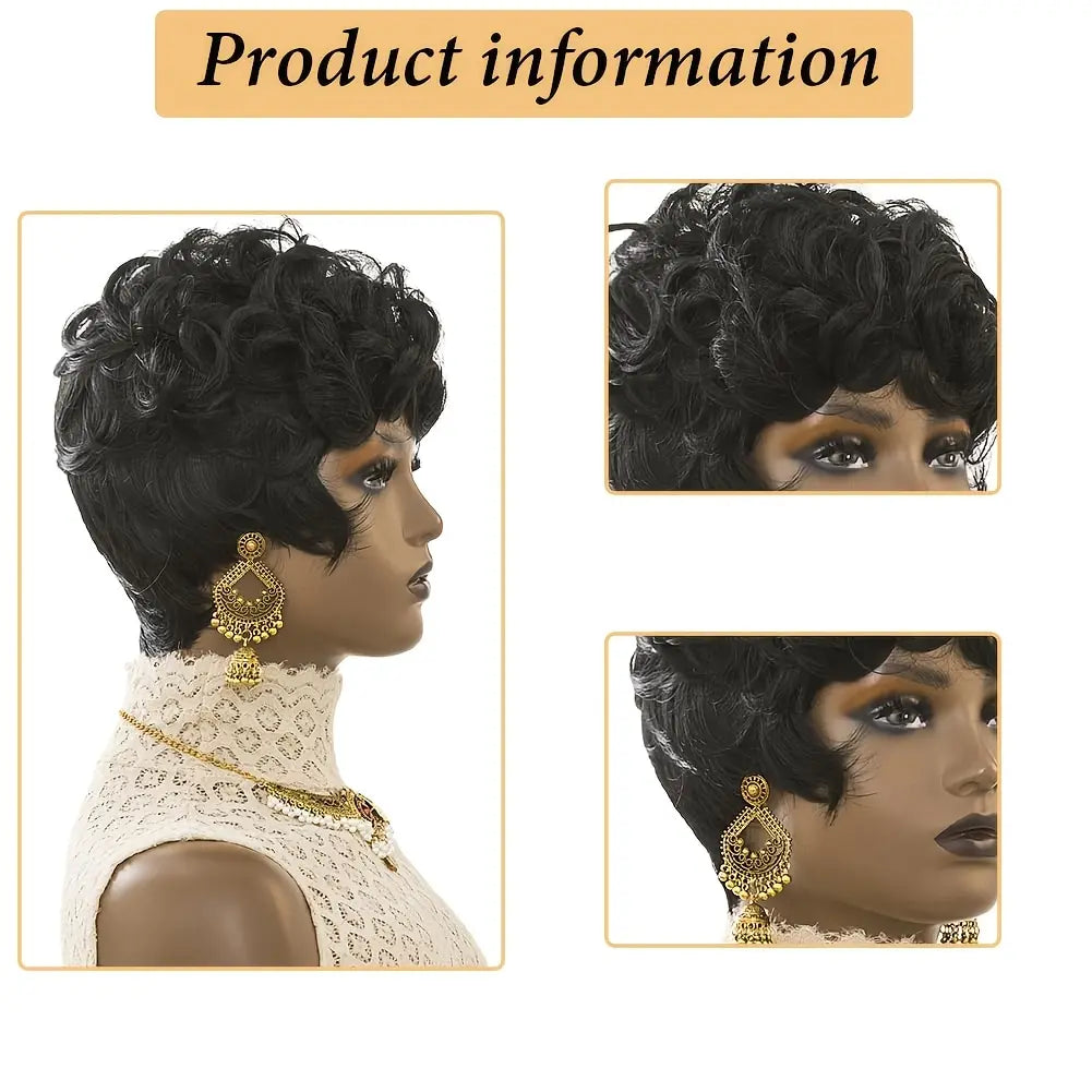 Anaya's Beauty Synthetic Wavy Pixie Wig – Heat-Resistant Black Hair with Full Curls for Everyday Wear, Special Occasions, and Cosplay – Versatile Hairpiece for Fashion Enthusiasts and Mothers