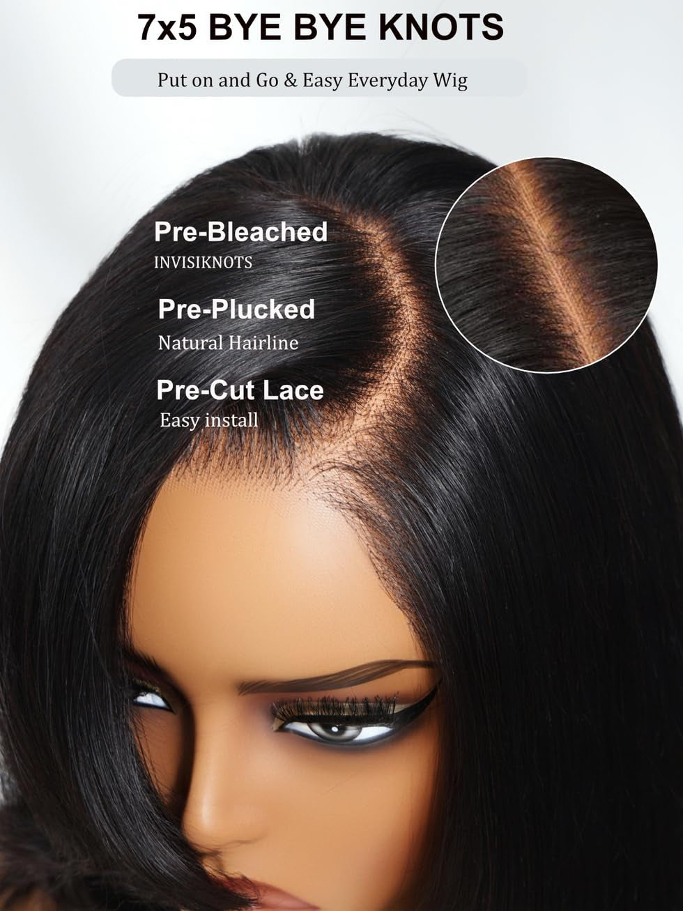 10 Inch Short Layered Bob Drawstring Wig Human Hair with Side Swept Bangs Bye Bye Knots 7X5 Lace Closure Glueless Wigs Human Hair Pre Plucked Pre Cut Read to Wear