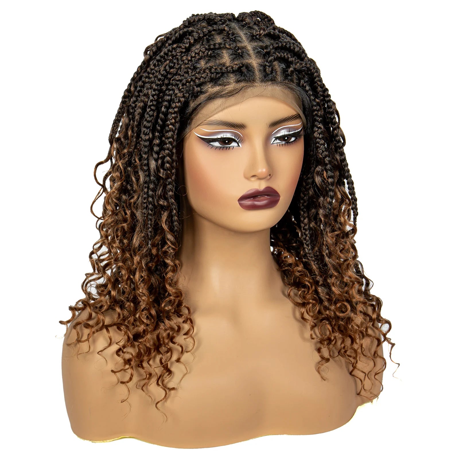 Knotless Box Braided Wigs with Curly Ends Synthetic Full Lace Braided Lace Wigs Short Boho Braided Bob Wigs for Black Women