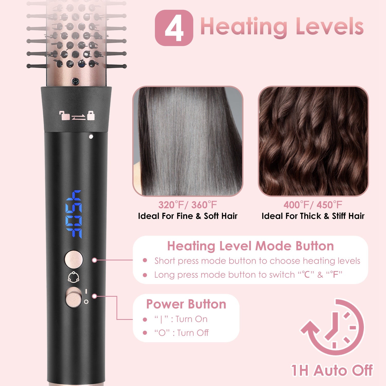 2 Type Options--1Pc 5 In 1 Curling Wand Hair Curling Iron Brush Anti-Tangle Hair Thermal Brush Curler - Anaya Beauty