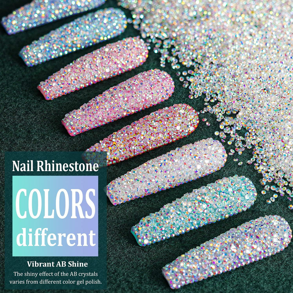 Tiny Nail Rhinestones 5000Pcs 1.2Mm Mini Pixie AB Glass Crystals for Nail Art Manicure Iridescent Long Lasting Shine Small Rhinestone Micro Dust Glitter Caviar Bead Sugar Gem