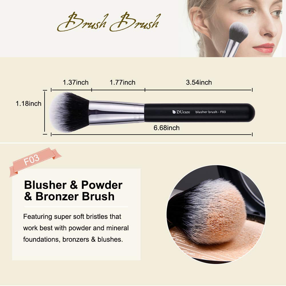 Makeup Brushes 3Pcs Foundation Contour Bronzer Brush,Concealer Brush,Blusher Powder Brush, Face Kabuki Travel Buffing Stippling Liquid Blending Makeup Brush Set Black