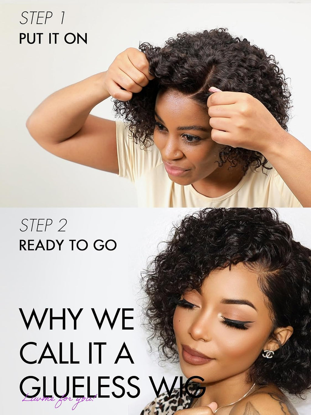 8" Curly Glueless without Spray Wigs Human Hair Pre Cut/Plucked, Undetectable HD Lace Wig Ready to Go Lace Bob Wig Short Curly 180 Density