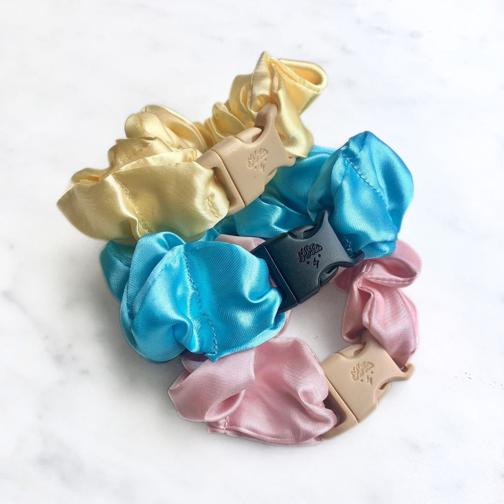 Cotton Candy - 3-Pack Vibrant Pastel Buckle Scrunchies Bundle - No Snagging, No Tangles