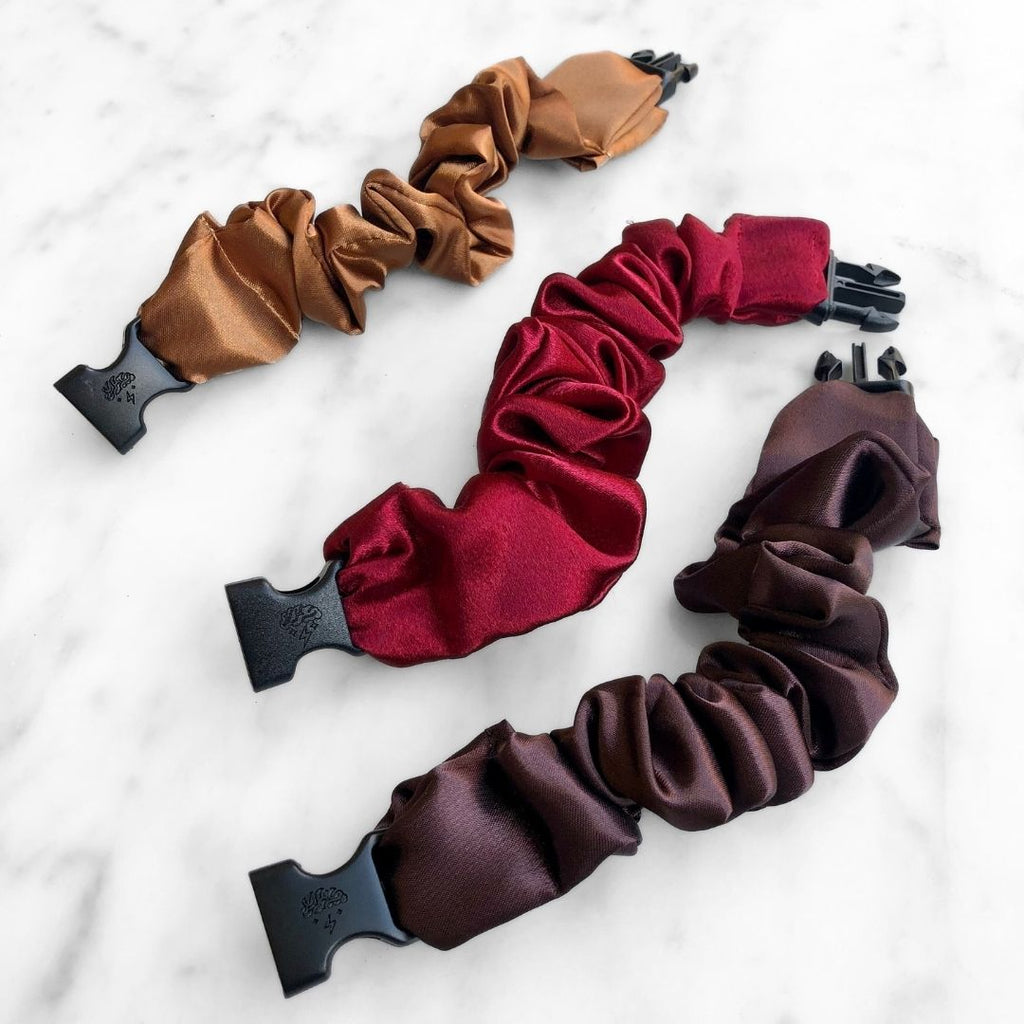 Fall Essentials - 3-Pack Autumn Halloween Buckle Scrunchies - No Snagging, No Tangles