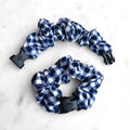Gingham Navy Buckle Scrunchie Ponytail Holder with a Clasp - No Snagging, No Tangles