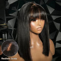 Bone Straight Short Bob Wig with Bangs Brazilian Glueless Wig Remy Hair 3X1 Lace Middle Part Wig Human Hair for Black Women