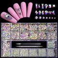 Variety Pack of 12 Crystal AB Diamond Shapes and 2500 Flat Rhinestones for DIY Crafts - Includes 20 Styles of Flatback Stones, Tweezers, and Drill Pen