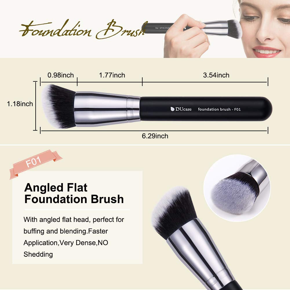 Makeup Brushes 3Pcs Foundation Contour Bronzer Brush,Concealer Brush,Blusher Powder Brush, Face Kabuki Travel Buffing Stippling Liquid Blending Makeup Brush Set Black