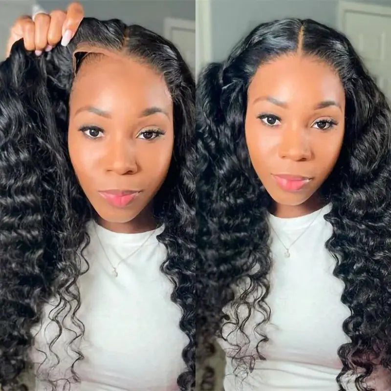 Wear and Go Glueless Wigs Human Hair Pre Plucked Pre Cut Lace 200 Density 4X4 Curly Wave Lace Front Wigs Human Hair Bleached Knots Closure Wigs for Black Women Human Hair