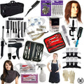 Professional 24 PCS Cosmetology Kit Hair School, Barbershop Beauty Salon Approved Use! 10 Piece Comb Set, Butterfly Clips, Flex Rods, Mannequin Head W/Stand! Hair Brushes! Neck Wraps!