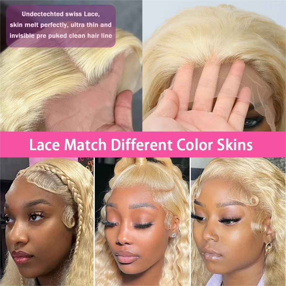 613 13X6 Lace Front Wig Human Hair 30 Inch Blonde Deep Wave Wig 180% Density 613 HD Lace Frontal Wig for Women Blonde Glueless Wigs Human Hair Pre Plucked with Baby Hair