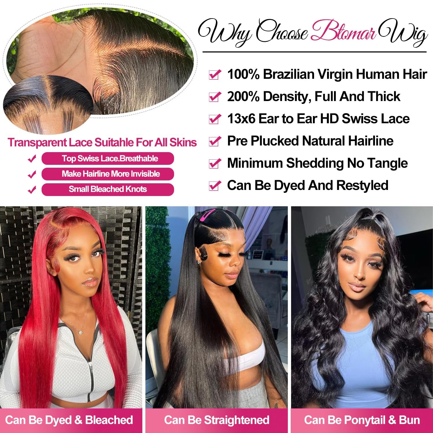 30 Inch 13X6 Lace Front Wigs Human Hair 200 Density Straight HD Lace Front Wigs Pre Plucked Straight Glueless Human Hair 13X6 HD Frontal Human Hair Wig for Women