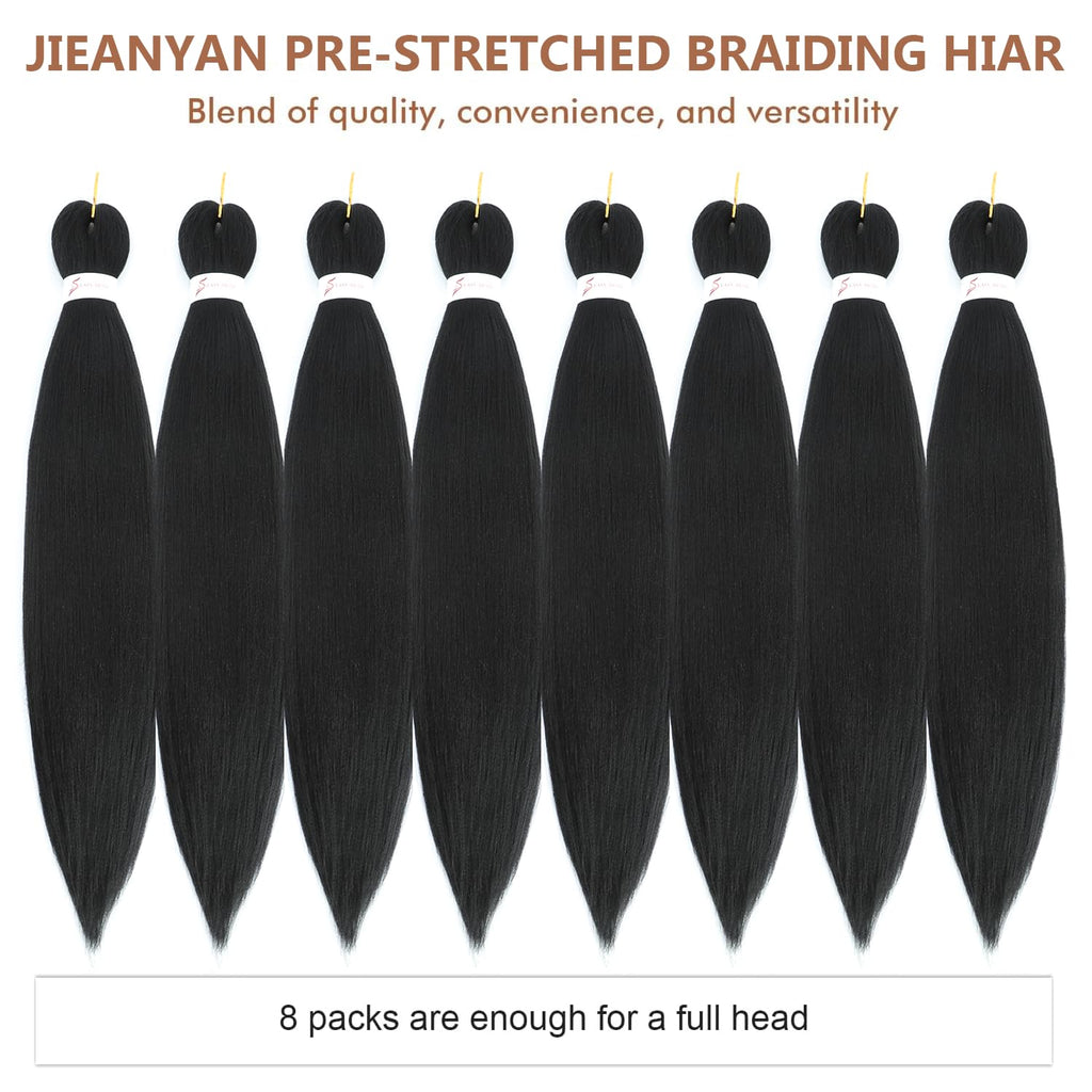 Braiding Hair Pre Stretched 24 Inch 8 Packs Synthetic Hair Extensions #1B | Pre Stretched Braiding Hair for Twist or Box Crochet Braids, Hot Water Setting, No Tangle, Soft Yaki Texture, #Natural Black