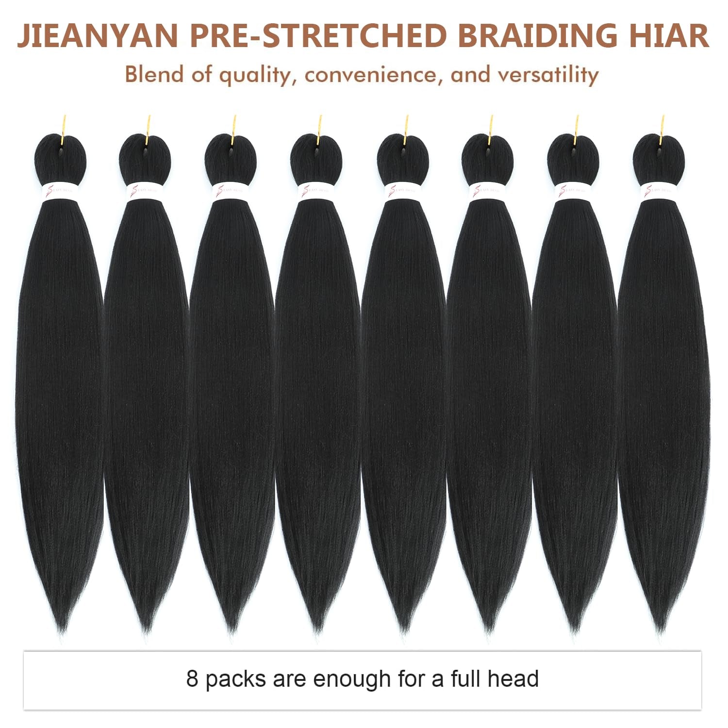 Braiding Hair Pre Stretched 24 Inch 8 Packs Synthetic Hair Extensions #1B | Pre Stretched Braiding Hair for Twist or Box Crochet Braids, Hot Water Setting, No Tangle, Soft Yaki Texture, #Natural Black