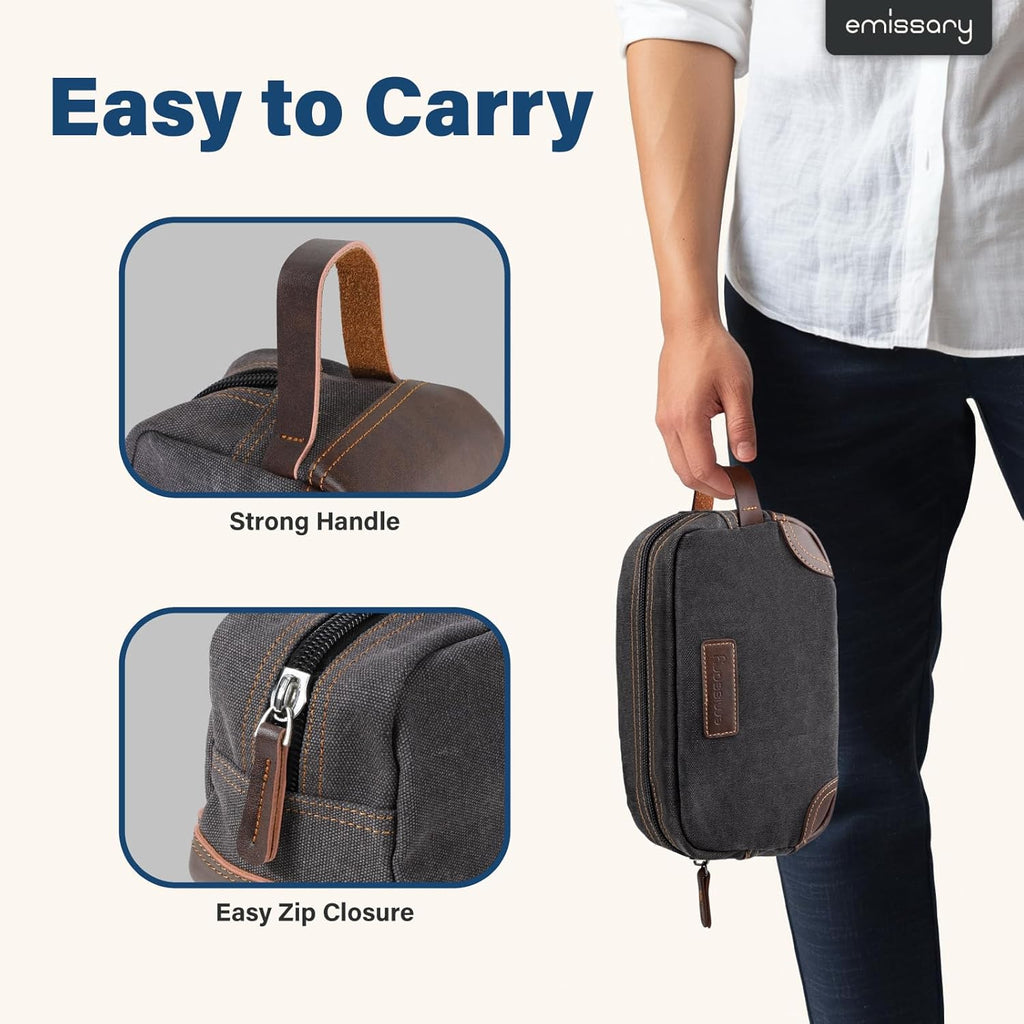 Men'S Canvas Travel Toiletry Bag, Leather Dopp Kit - Gray | Durable Canvas & PU Leather, Water-Resistant Lining, Side Handle; Roomy Men'S Dopp Kit for Travel & Gym