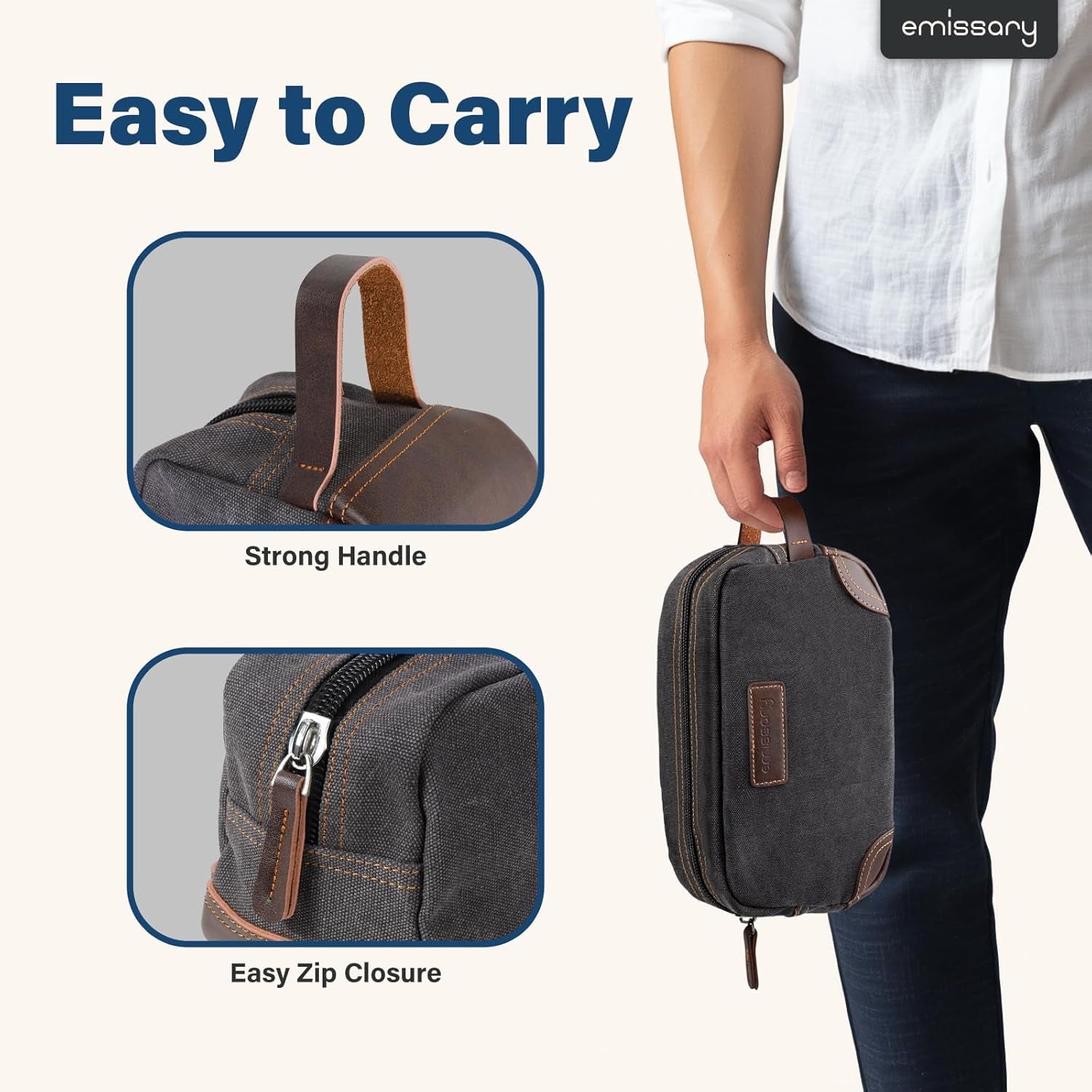 Men'S Canvas Travel Toiletry Bag, Leather Dopp Kit - Gray | Durable Canvas & PU Leather, Water-Resistant Lining, Side Handle; Roomy Men'S Dopp Kit for Travel & Gym