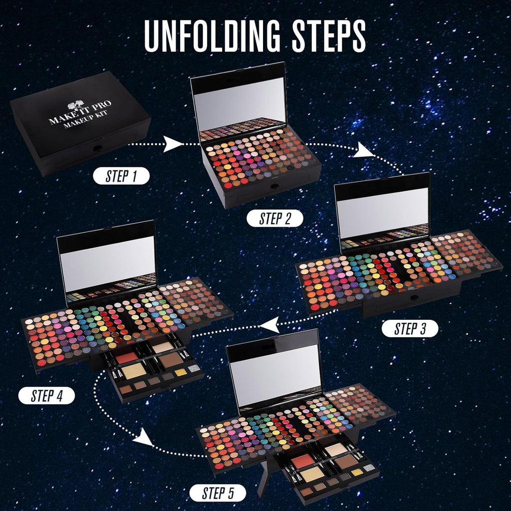All in One Makeup Kit - Professional Eyeshadow, Lip Gloss, Concealer, Eyeliner, Contour, Eyebrow Powder, Face Blusher, Highlighter & Makeup Brushes for Women & Girls