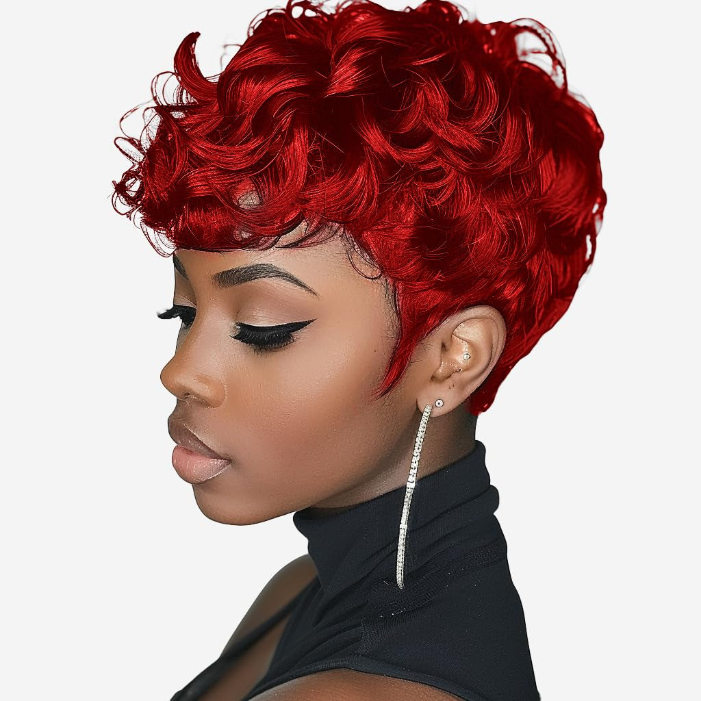 Natural Red Curly Layered Pixie Cut Wig with Bangs | Lightweight and Breathable Daily Wear for an Authentic Appearance