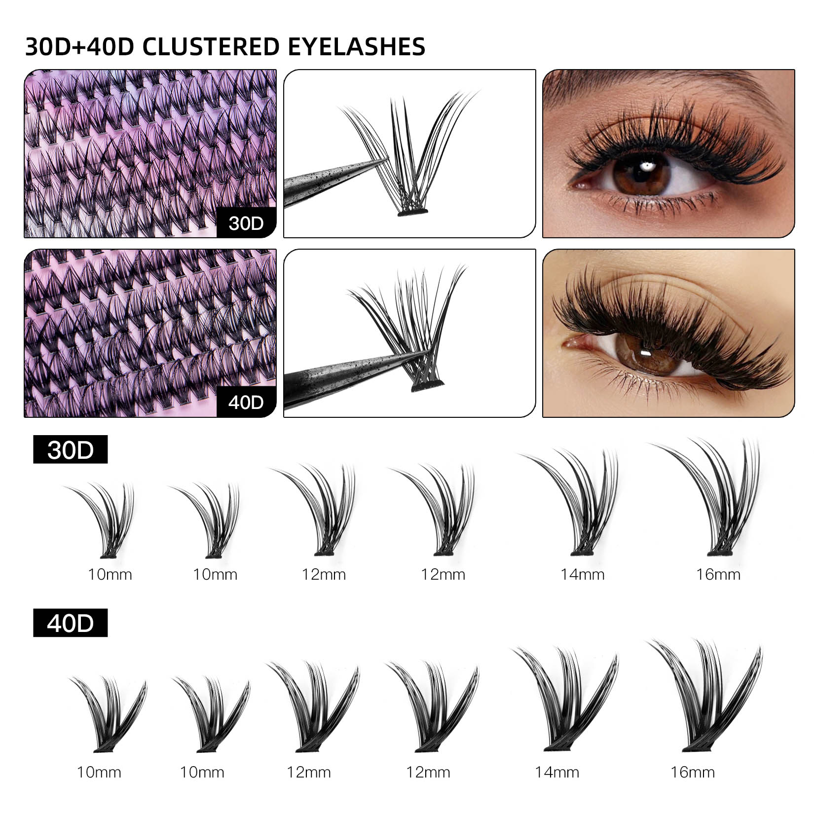 12 Rows Of 30D Plus 40D Clusters Of 240 Segmented Lashes Set - Anaya Beauty