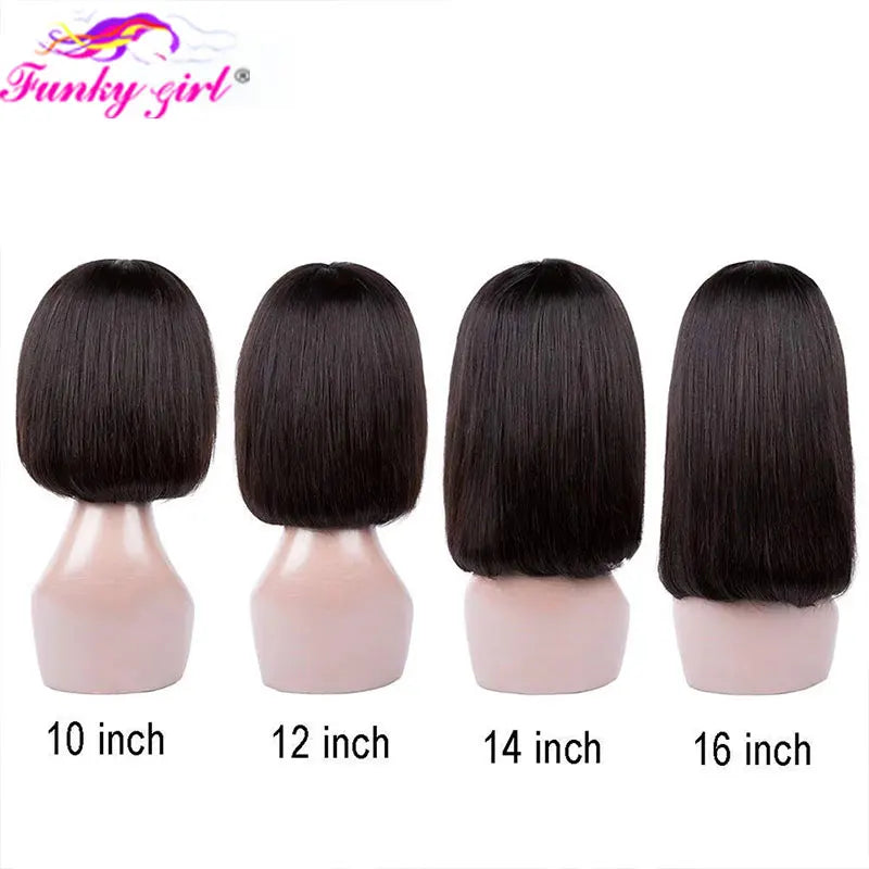 Straight Short Bob Human Hair Wigs with Bangs Natural Color Brazilian Human Hair Wigs Machine Made Wig for Women U Part Wigs