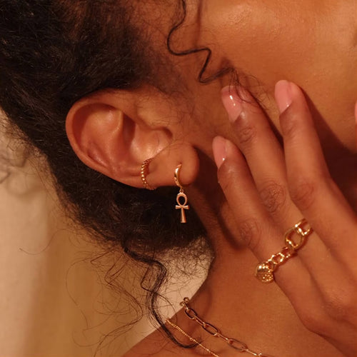 14K Gold-Plated Dainty Star & Cross Huggie Hoop Earrings