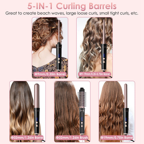 2 Type Options--1Pc 5 In 1 Curling Wand Hair Curling Iron Brush Anti-Tangle Hair Thermal Brush Curler - Anaya Beauty