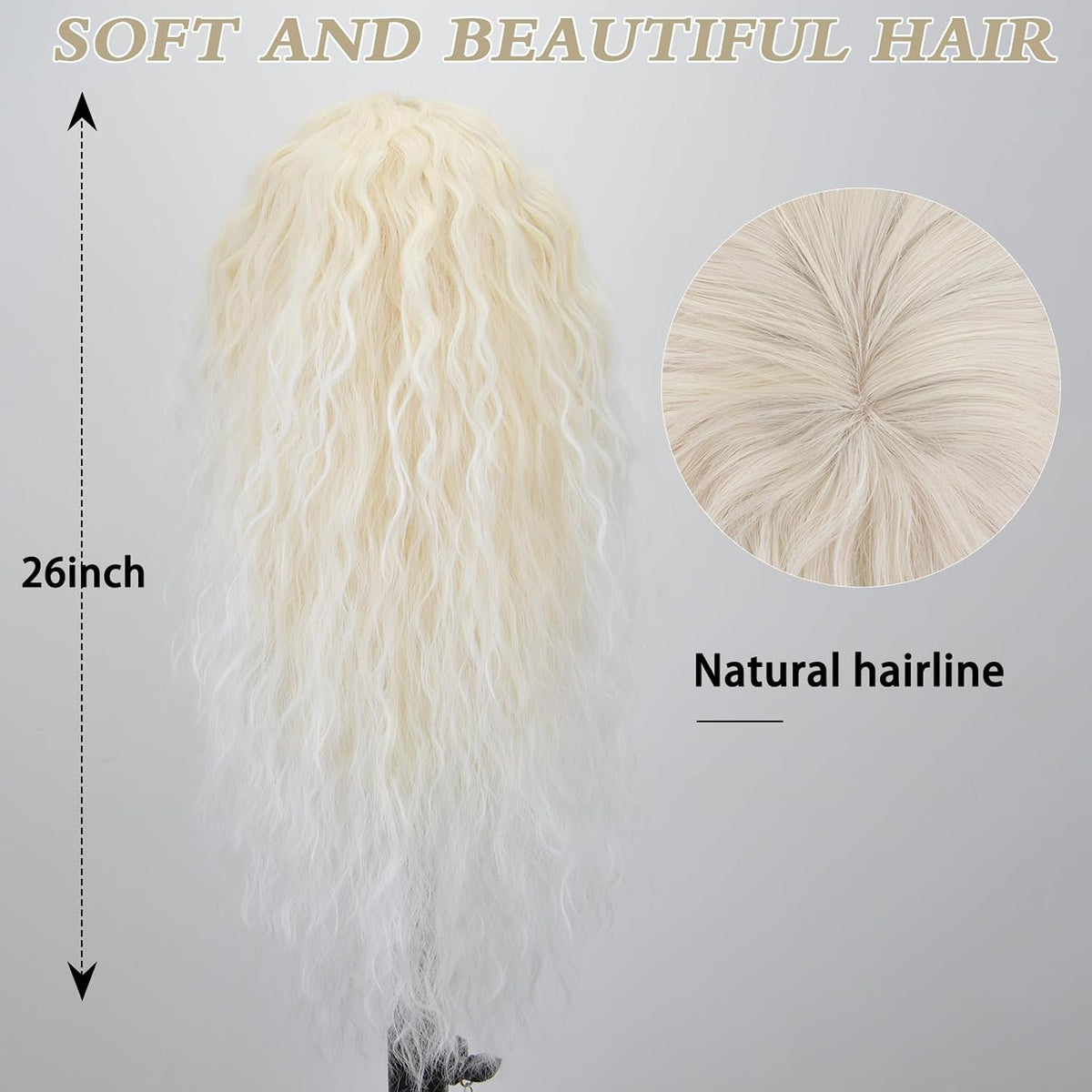 Glow-in-the-Dark 26-Inch Wavy Ombre Blonde Wig with Bangs for Women - Synthetic Heat-Resistant Fiber for Party and Cosplay Use