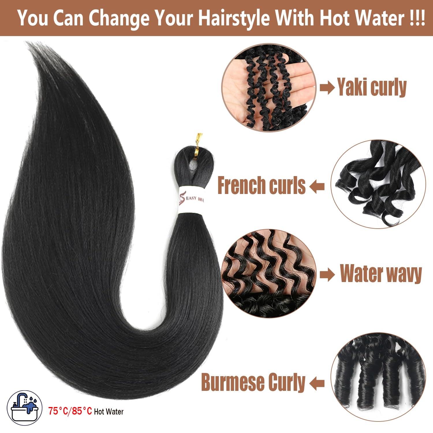 Braiding Hair Pre Stretched 24 Inch 8 Packs Synthetic Hair Extensions #1B | Pre Stretched Braiding Hair for Twist or Box Crochet Braids, Hot Water Setting, No Tangle, Soft Yaki Texture, #Natural Black