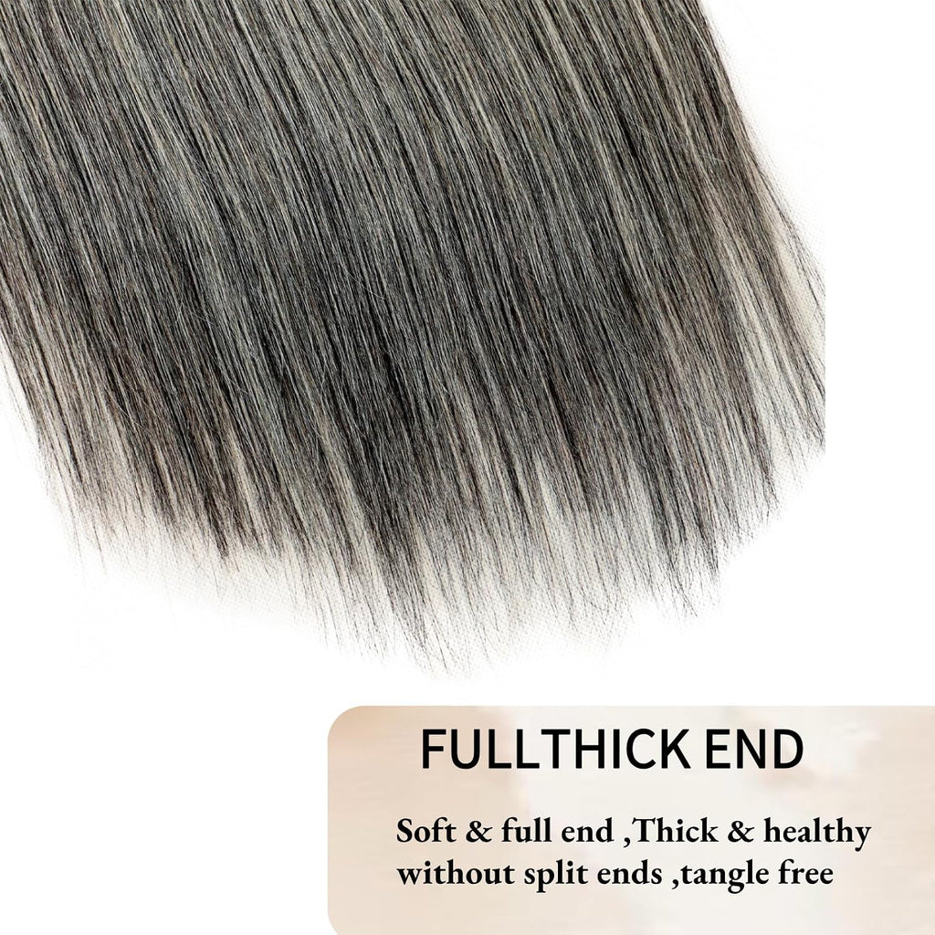 Salt & Pepper Straight Human Hair Bundles – 12" 12A Brazilian Unprocessed Hair, 3-Bundle Set, Natural Gray & White