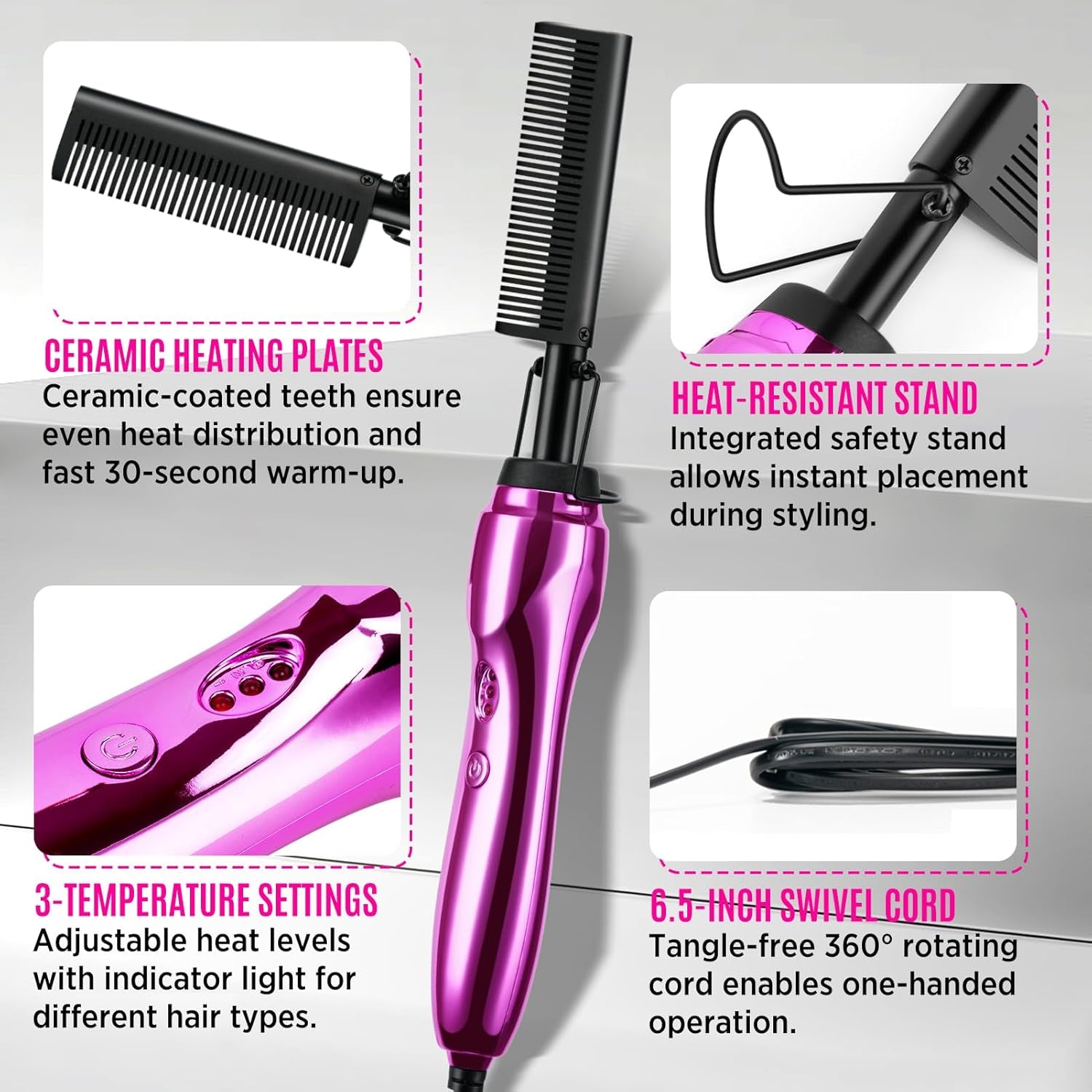 Hot Comb Hair Straightener Set for Lace Front Wigs - Heat Pressing Combs Ceramic Curling Flat Iron Electric Hot Comb for Wigs - Hair Straighteners Straightening Comb for Women Wig Installation Kit